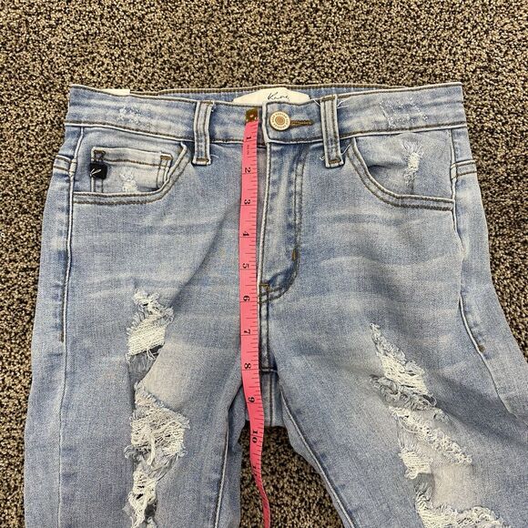 KANCAN 3/25 Low Rise Light Wash Distressed Thrashed Skinny Jeans 90s Y2K Biker - Picture 11 of 16